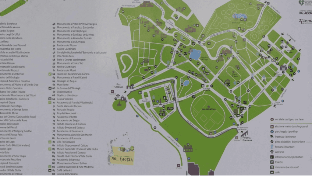 A map of Villa Borghese in the shape of a heart.