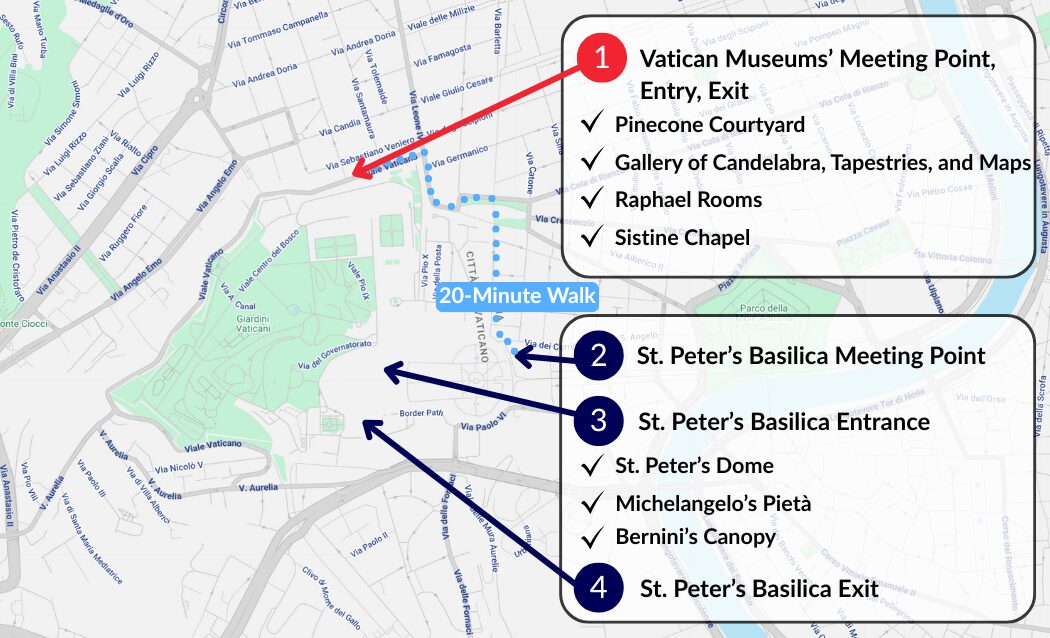 Map of how to get to the Vatican Museums and St. Peter's Basilica