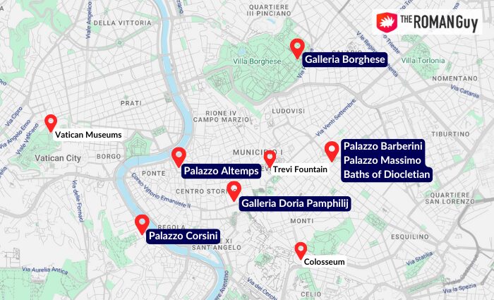 map of the underrated museums in Rome