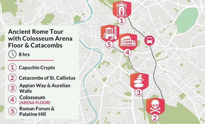 colosseum and catacombs tour map with the tour guy