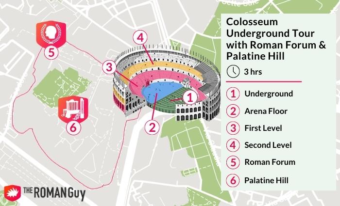 map of colosseum underground tour