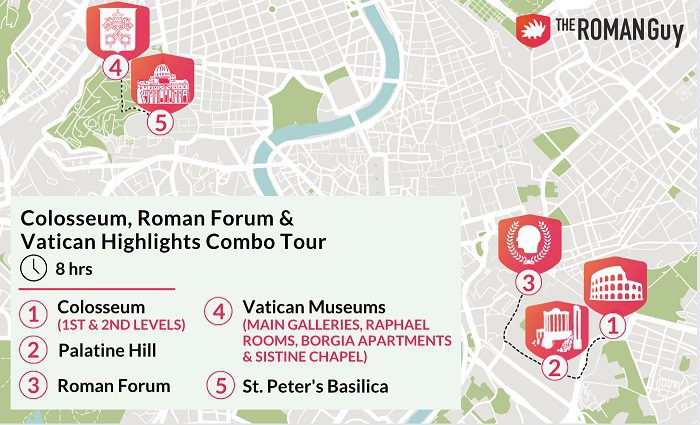colosseum and vatican tour map with the tour guy
