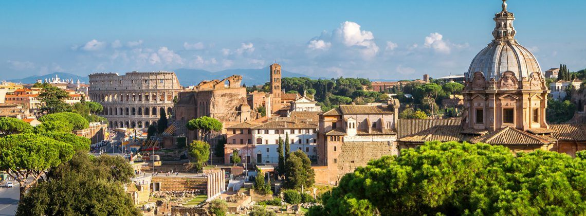 sunny Rome with colosseum and roman forum