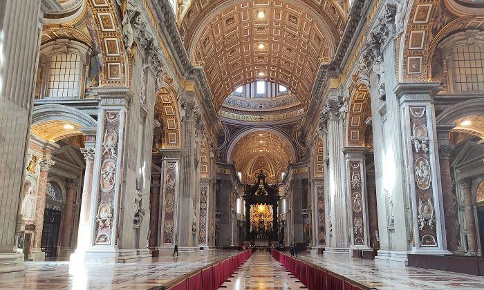 interior of the St Peter's Basilica without people in Vatican City