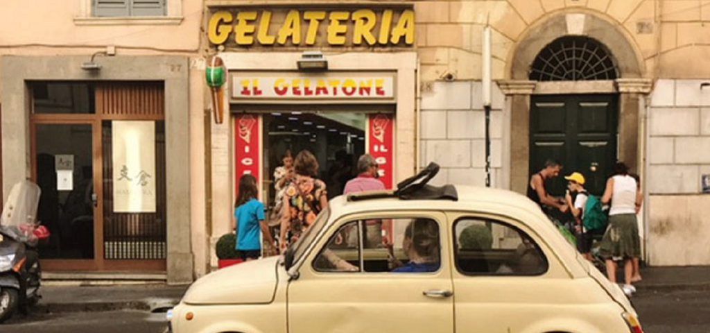 Outside of the Gelateria in Rome in the Monti Neighbourhood