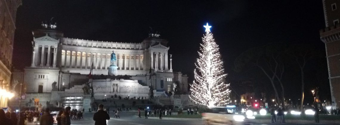 piazza navona at night with people and Christmas tree