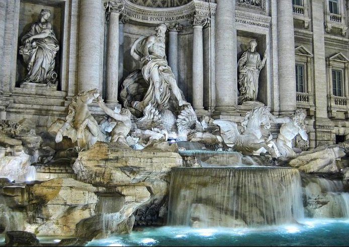 Top Fountains in Rome Trevi by night illuminated