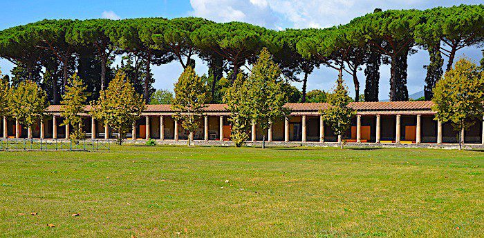 Open field of the palaestra in the Pompeii Archaeological  Park.