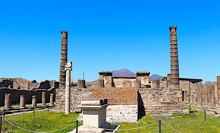 the remains of Pompeii's oldest temple, the temple of apollo, in the Pompeii Archaeological  Park.